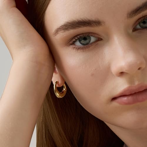 FRUMOS 18K Gold Plated Chunky Hoop Earrings for Women Fashion Thick Gold Hoops Set Jewelry for Birthday Christmas Gifts - color: Dôme Hoops