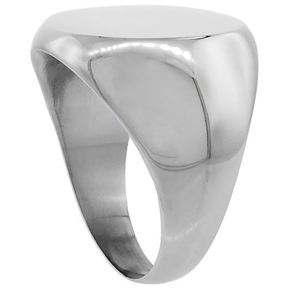 Sabrina Silver Surgical Stainless Steel Large Oval Signet Ring Solid Back Flawless Finish 3/4 inch Sizes 8 to 13