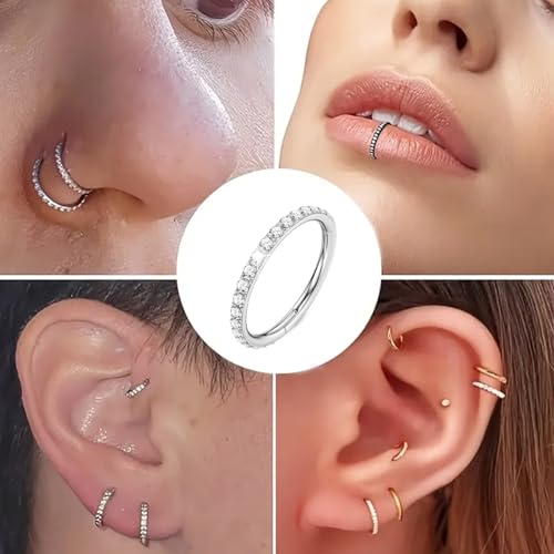 18G Nose Rings Hoop and 20g Nose Studs Sets for Women Men, Hypoallergenic 316L Surgical Steel Hinged Clicker Segment CZ Nose Hoops Double Hoop Nose Ring Septum Lip Helix Cartilage Daith Tragus Sleeper Earrings Gold Silver L Shape/Corkscrew Nose Studs Nost
