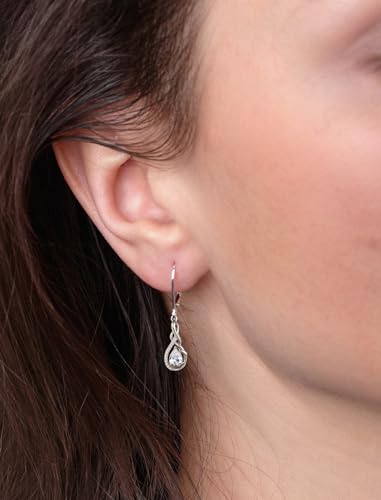 STARCHENIE 925 Sterling Silver Necklace Dangle Earrings for Women Infinity Twisted Teardrop Pendant April Birthstone Cubic Zirconia Jewelry Set