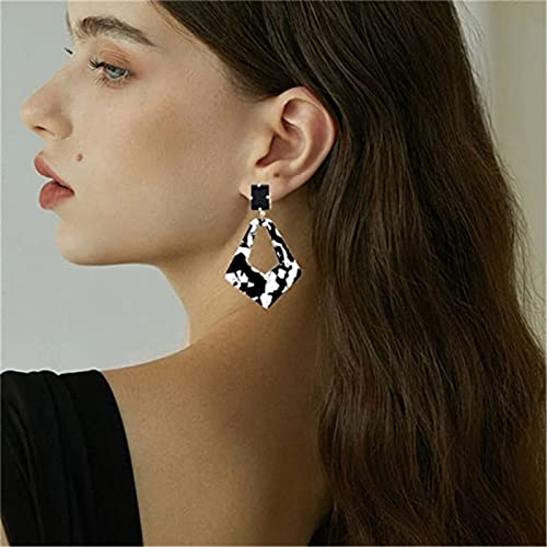 ONLYJUMP Exaggerated Geometry Earrings Acrylic Round Square Triangle Heart Dangle Earrings for Women Multilayer Bohemia Earrings Classic Retro Minimalist Earrings Statement Jewelry - color: Black White Acrylic