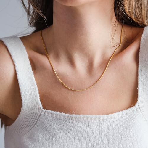 CHESKY Gold Necklace for Women 14K Plated/S925 sterling silver Snake Chain | Dainty Gold Necklace,Thin Chunky Chain,Simple Choker Necklaces for Women,Non tarnish Trendy Jewelry, Gifts for Women - color: gold, style: 1.5mm 16.5 inch snake