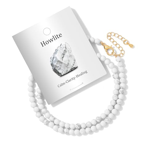 Turquoise Natural Stone Necklace for Women 4mm Handmade Crystal Choker Bead Necklace Gemstone Necklace Healing Crystal Jewelry for Women - color: Howlite, size: 4mm
