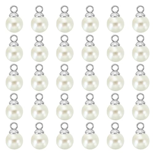 PATIKIL Pearl Charm, 100pcs Pearl Beads Faux Pearl Pendant Charm DIY for Jewelry Making Bracelets Earrings Necklace Crafts - color: Silvery Beige, size: 6mm