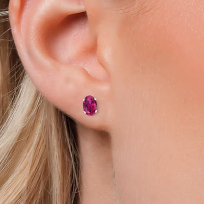 Gem Stone King Oval Gemstone Birthstone Stud Earrings for Women Men | Oval Cut 7X5MM | Fine Jewelry Gifts for Mom Dad Wife Him Her - style: Created Ruby, July