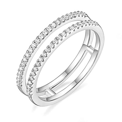 Mameloly Wedding Bands for Women Dainty CZ Cubic Zirconia Half Eternity Stackable Engagement Enhancer Guard Double Ring Size 4-12 - color: Silver