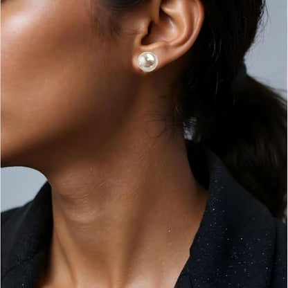Big Pearl Stud Earrings:Hypoallergenic 14k Gold Plated Sterling Silver Post Stud Earrings Large Size Simulated Round Pearl Earrings Set for Women 8mm/10mm/12mm - High Luster Tarnish Resistant Wedding Daily Jewelry 3 Pairs