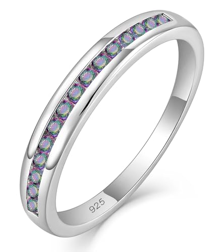 YL Stackable Rings 925 Sterling Silver Halo Birthstone Eternity Bands Jewelry for Women - color: 06-alexandrite-Jun-1