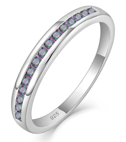 YL Stackable Rings 925 Sterling Silver Halo Birthstone Eternity Bands Jewelry for Women - color: 06-alexandrite-Jun-1