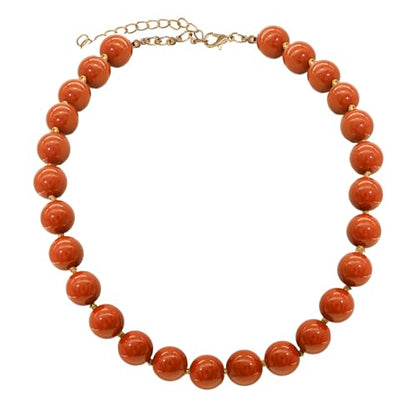 JNF Chunky Beaded Necklaces Women Large Big Ball Bead Choker Necklace Bold Statement Beads jewelry Gift - color: dark orange beaded