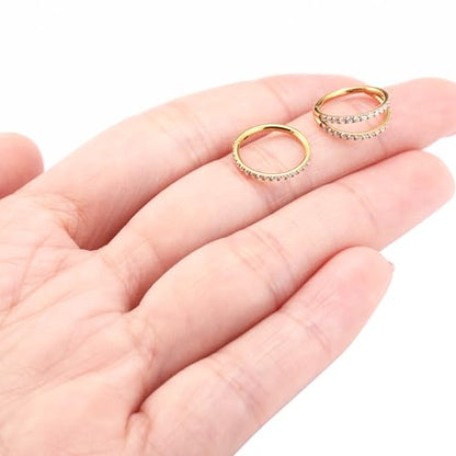 GAGABODY 2 Pcs Nose Rings 22G 20G 18G 16G 14G 12G 10G 8G Surgical Steel Piercing Rings for Nose Septum Cartilage Helix Tragus Conch Rook Daith Lobe from 5mm to 16mm Seamless Hoop Unisex Hinged Earrings - color: Gold-Single CZ+Double CZ