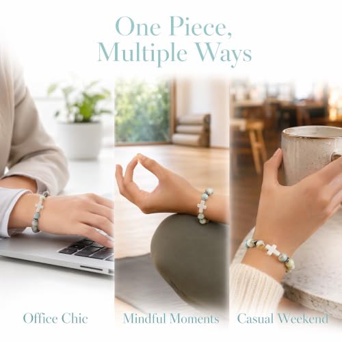 Crystal Cross Bracelet for Women and Men, Gift Jewelry Jewelry Gift | natural stone beads, crystal beads, cross design, inspirational style, birthday gift, bracelet jewelry for casual styling - color: white