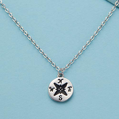 Zealmer Dainty 18K Gold Plated Compass World Map Pendant Necklace Graduation Gift for Friends - color: Compass Silver Tone