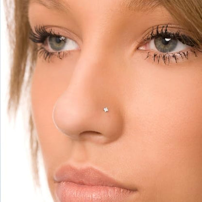 20G Nose Rings Studs for Women Corkscrew Sliver Nose Studs Hypoallergenic Nose Rings 316L Stainless Steel Nose Nostril Percing Jewely for Women Men Round Square CZ Imitation Diamond 1.5mm/2.0mm/2.5mm/3.0mm - style: 20G-L-Shape-gold-2.5mm