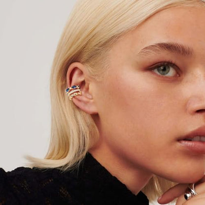 Ear Cuffs Non Piercing for Women 14K Gold Plated Ear Cuff Earrings Colorful Cubic Zirconia Paved Trendy Cartilage Earring Jewelry | Single - color: Blue