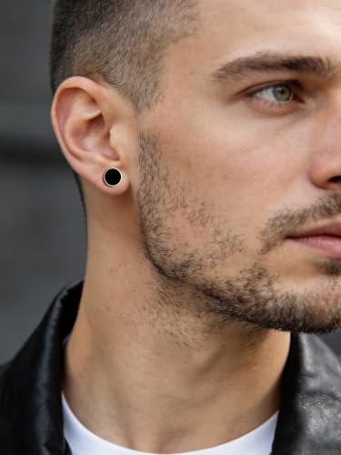 ChicSilver 925 Sterling Silver Viking Rune Natural Black Onyx Stud Earrings For Women Men - style: A: Side Runes-Silver 10mm