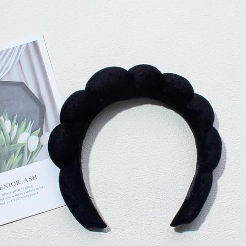 Spa Headbands for Washing Face Makeup Skin Care Headband Women Bubble Facial Beauty Headbands Puffy Shower Towel Band Hair Headband - color: Black