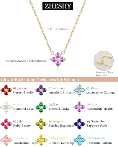 ZHESHY Birthstone Gold Necklaces for Women Dainty 14K Gold Plated Necklace | Simple Non Tarnish Diamond Cubic Zirconia Pendant Necklaces Women Gold Trendy Jewelry Bridesmaid Birthday Gifts - color: Light Purple June