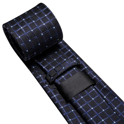 Dubulle Mens Paisley Striped Tie Woven Necktie for Men and Handkerchief Cufflinks Set Wedding Formal Business - color: Black Blue