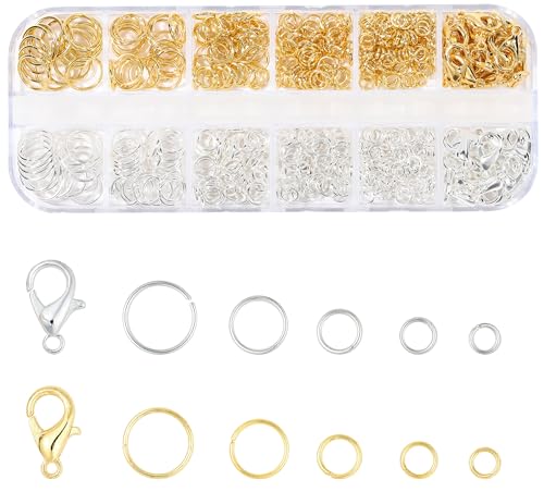 5 Sizes Silver and Gold Open Jump Rings, 500PCS O Rings and Lobster Clasps, Small and Large Jump Rings for Jewelry Making and Keychains