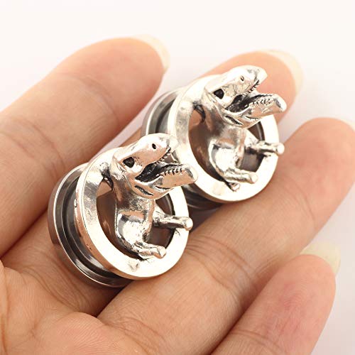 TIANCI FBYJS 8 Pairs CZ Gems Ear Tunnels Plugs Gauges Stainless Steel Tyrannosaurus Expander Stretcher Piercings Opal Glass Silicone Black Dinosaur - style: 10mm=00g