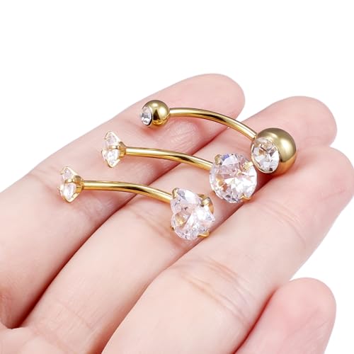 Belly Button Rings Surgical Steel Internally Threaded Belly Button Ring 10MM/12MM/14MM/16MM Navel Rings for Women Clear CZ 14G Long Bar Navel Piercing Jewelry - color: goldtone, size: 14mm bar length