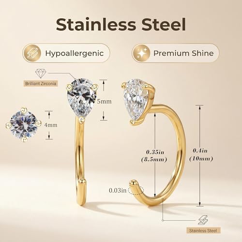 2/4Pairs 14K Gold Stay Close Hoop Huggie Half Hoop Earrings Minimalist Tiny Cartilage Helix Open Hugging for Women | Hypoallergenic 316L Stainless Steel Jewelry Set Trending Valentine's Day Gifts (A10) - color: 2 Pairs Gold