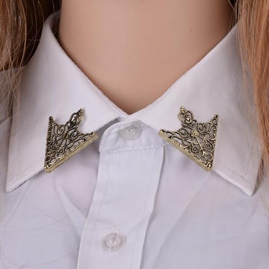 5 Pairs Retro Hollow Pattern Shirt Collar Brooches For Women And Men Gold Plated Triangle & Simple Elegant Double Leaf Collar Pin Brooches Gold Silver Plant Brooch Jewelry - style: Broze sj
