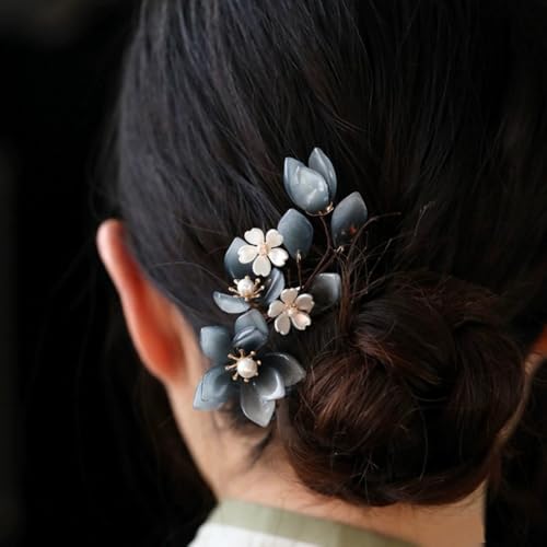 Chinese Hair Sticks,Decorative Hair Fork Pins, Blue and White Floral Design with Pearl Accents Hair Accessories for Women Girls, 4.72 inch