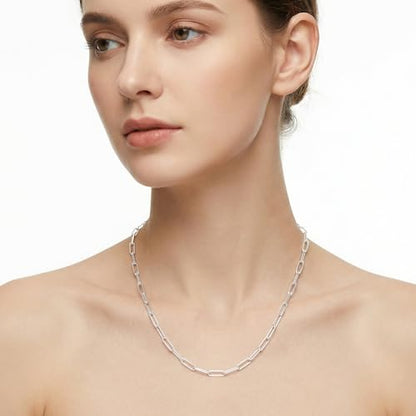 925 Sterling Silver Paperclip Chain Necklace for Women - Adjustable Necklace Fashion Jewelry Holiday Gift Size 18+2 Inch - color: Silver