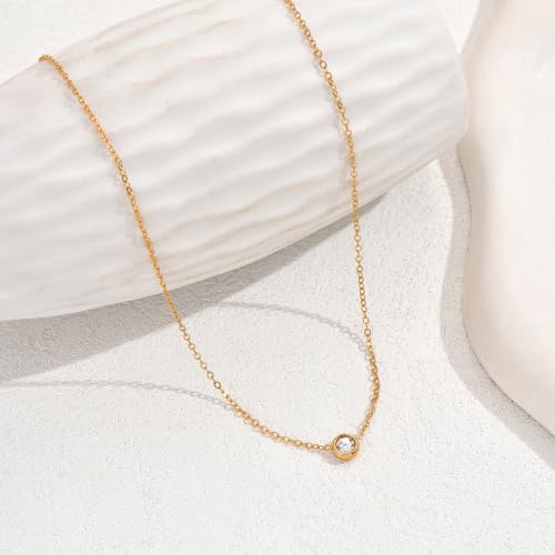 Cubic Zirconia Necklaces for Women 18K Gold Plated Tear drop Necklace Dainty Layered CZ Lariat Diamond Necklace - color: Bezel CZ-Gold