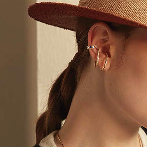 BENEIGE Ear Cuff Non Piercing 14K Gold Plated Ear Cuff Earrings for Women Clip On Cartilage Earring Jewelry for Women - style: Blue CZ