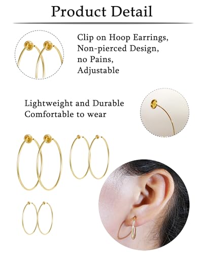 9 Pairs Clip on Hoop Earrings for Women Non Pierced Hoop Earrings Fake Spring Hoop Earrings Silver Gold Tone 9 Sizes - color: B: Gold Tone