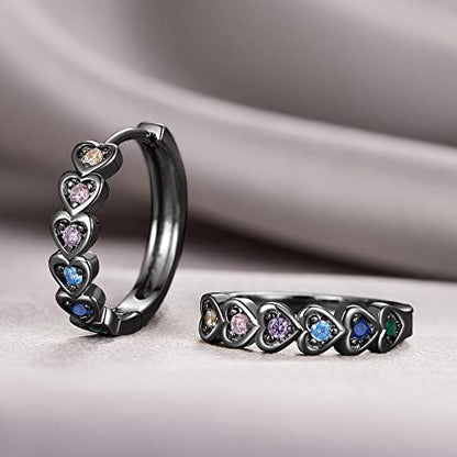 20mm Heart Earring Hoop for Women 925 Sterling Silver Post Multicolor CZ - color: black