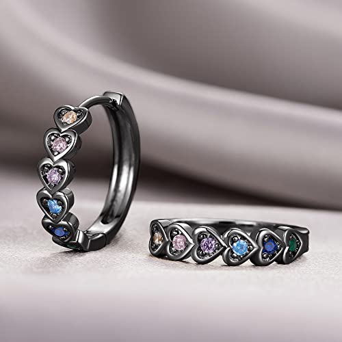 20mm Heart Earring Hoop for Women 925 Sterling Silver Post Multicolor CZ - color: black