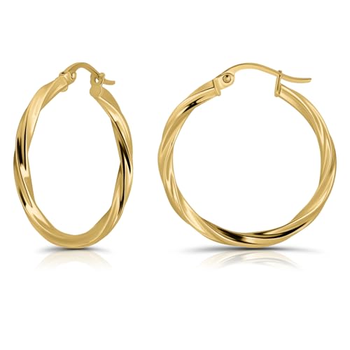 Hoops & Loops 925 Sterling Silver Twisted Hoop Earrings for Women - Hypoallergenic 14K Gold, Rose Gold, Black Flash Plated 2mm Thin Twist Design Round Click-Top Hoops, 15/20/25/30/35/40/50/60mm - color: Gold-25mm (1 inch)