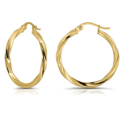 Hoops & Loops 925 Sterling Silver Twisted Hoop Earrings for Women - Hypoallergenic 14K Gold, Rose Gold, Black Flash Plated 2mm Thin Twist Design Round Click-Top Hoops, 15/20/25/30/35/40/50/60mm - color: Gold-25mm (1 inch)