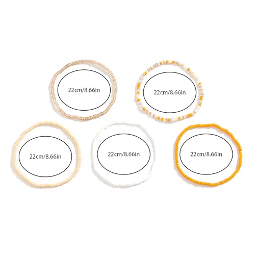 5Pcs Summer Beach Bead Anklet Bracelet,Multi-layered Pearl Anklets,Bikini Foot Chain Bracelet Wedding Bridal Adjustable Leg Bracelet Jewelry for Women Girls - style: Yellow