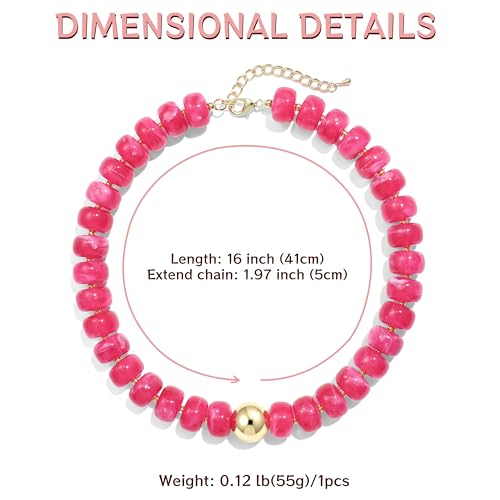 Badu Colorful Chunky Beaded Choker Necklace, Acrylic Colorful Bead Statement Necklaces, Adjustable Summer Beach Jewelry Gift for Women - color: Red
