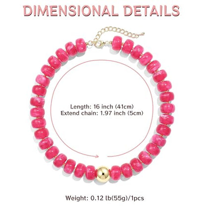 Badu Colorful Chunky Beaded Choker Necklace, Acrylic Colorful Bead Statement Necklaces, Adjustable Summer Beach Jewelry Gift for Women - color: Red