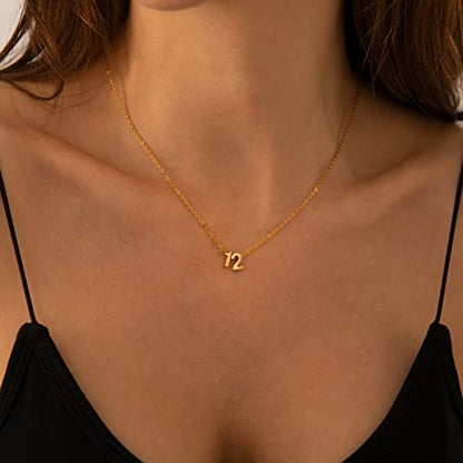 Number Necklace for Women Dainty 18K Gold Plated Pendant Necklace Charm Birth Month Personalized Jewelry Birthday Gift - color: GOLD, style: Number 11