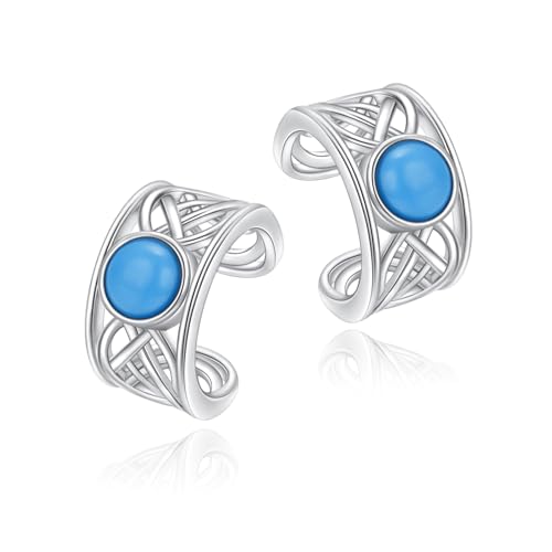 Birthday Gifts 925 Sterling Silver Ear Cuff Non Pierced Fake Cartilage Cuffs Huggie Earrings for Women Girls - Set of 2 - style: Celtic Blue Turquoise