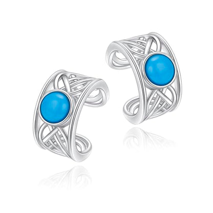 Birthday Gifts 925 Sterling Silver Ear Cuff Non Pierced Fake Cartilage Cuffs Huggie Earrings for Women Girls - Set of 2 - style: Celtic Blue Turquoise