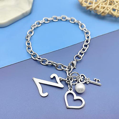 Initial A-Z Bracelets Gift for Women Girls Stainless Steel Chain Bracelet 26 Alphabet Jewelry Gifts for Birthday Anniversary Letter Bracelet Monogram Gifts for Sister Friend Girlfriends Mom 8.26 Inch - color: Z