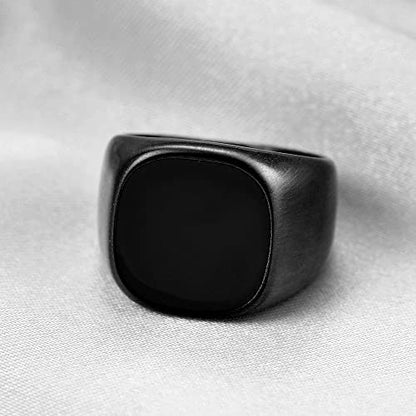 VQYSKO 14K Gold Plated Square Signet Ring | Stainless Steel Band for Men - color: Square Grey+Black