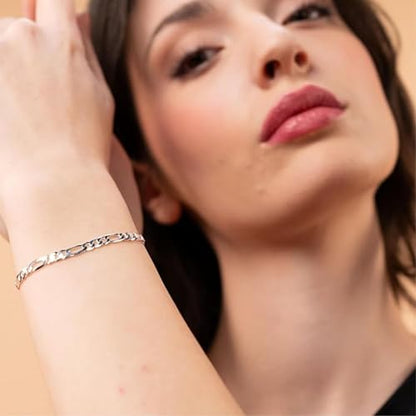 QUADRI 925 Sterling Silver Bracelet for Men - Figaro Bracelet for Men 7.5"/8.5" - style: Length 7 Inches (women's small)