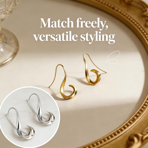 2 Pairs Hook Earrings for Women - Vintage Inspired Irregular Bohemian Design, Skin-Friendly Gold & Silver Dangle Earrings for Daily & Party Wear