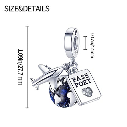 Pandach 925 Sterling Silver Charms for Bracelets and Necklaces Travel Round The World Beads Charms Relaxation Dangle Pendant,Jewelry Beads Gifts for Women - style: Airplane Travel 3-Piece Charms