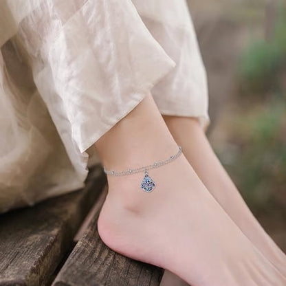POPLYKE 925 Sterling Silver Double Layered Chain Evil Eye Daisy Sunflower Butterfly Anklets for Women Holiday Beach Crystal Ankle Bracelet Dainty Evil Eye Jewelry - style: Abalone Lotus Anklet