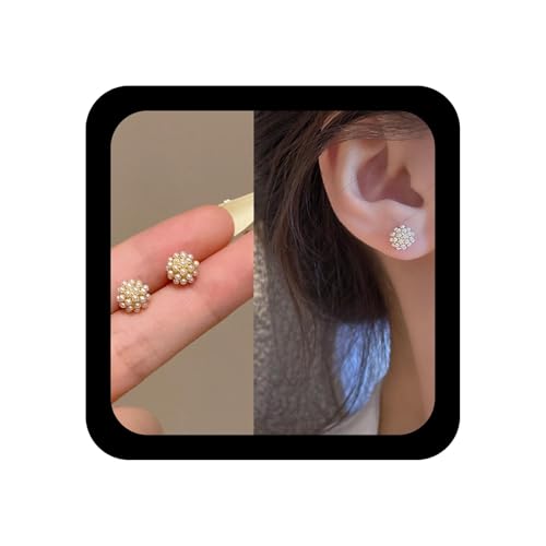 Vintage Tiny Cluster Pearl Earrings Gold Small Pearl Ball Stud Earring Multi White Bead Earring Minimalist Round Earrings Jewelry for Women